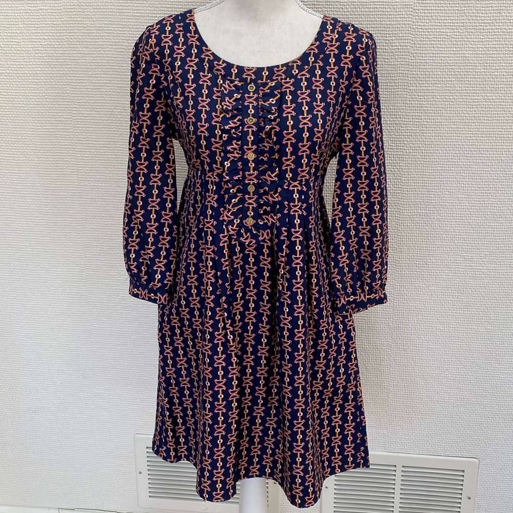 Lilly Pulitzer equestrian 100% pure silk high waisted, 3/4 sleeve mini dress.